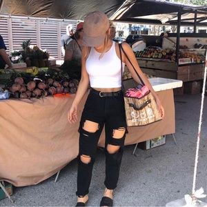 Black distressed style mom jeans